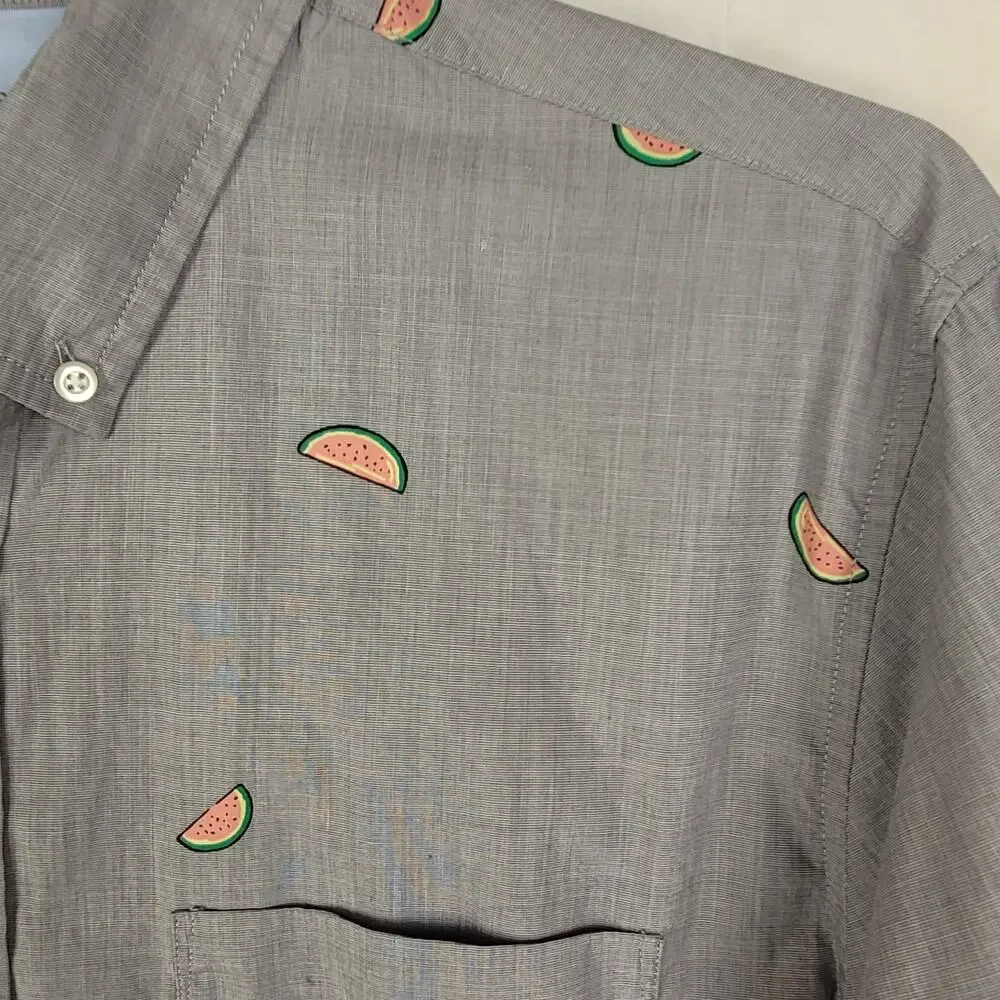 Banana Republic Luxe Poplin untucked slim fit button up Size XL Grey Watermelon